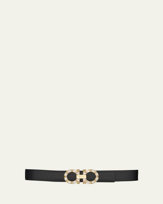 Gancini Crystal Leather Buckle Belt